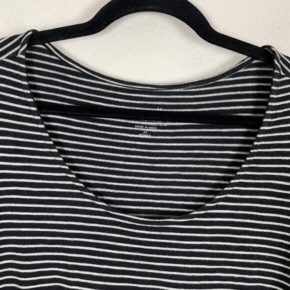 Pure J Jill Womens Plus 2X Asymmetric Button Tunic Shirt Black Stripe Top - Picture 2 of 7